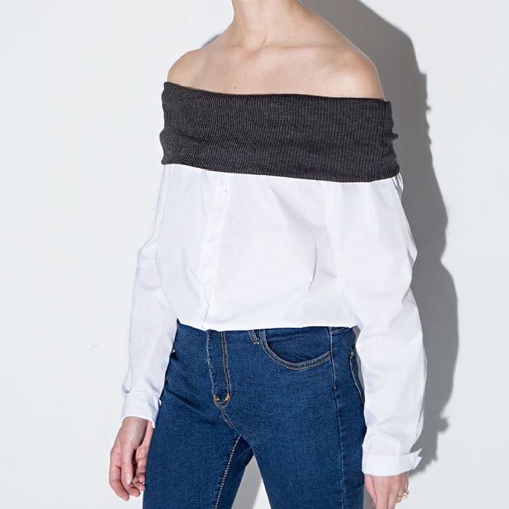 PIXIE MARKET🤍 Dylan Off the Shoulder Knit Shirt